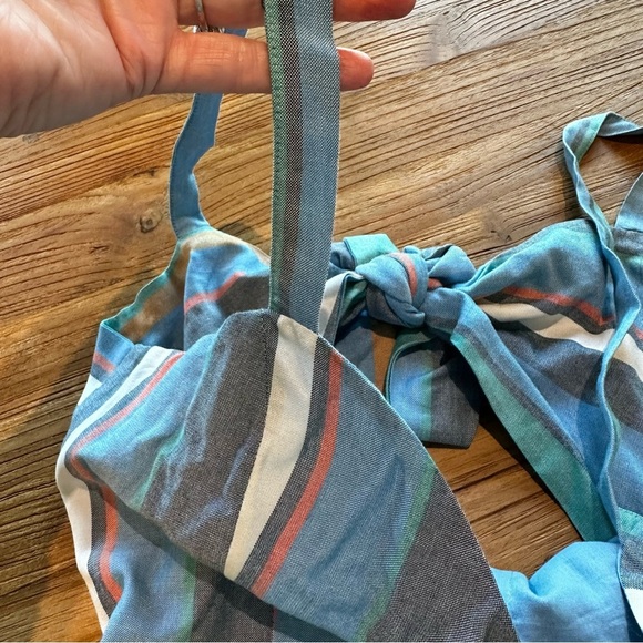 Patrons of Peace Women’s Striped Sweetheart Tie Back Shorts Romper Button Front - Picture 11 of 12